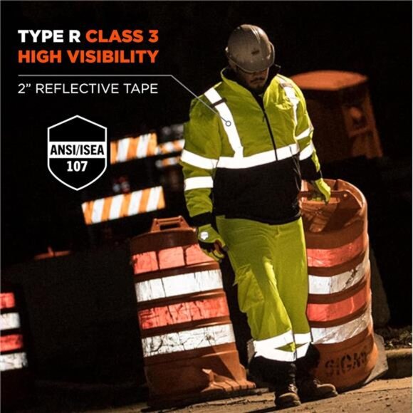 hi vis bomber safety jacket reflective waterproof warm workwear winter coat mens - Picture 5 of 7